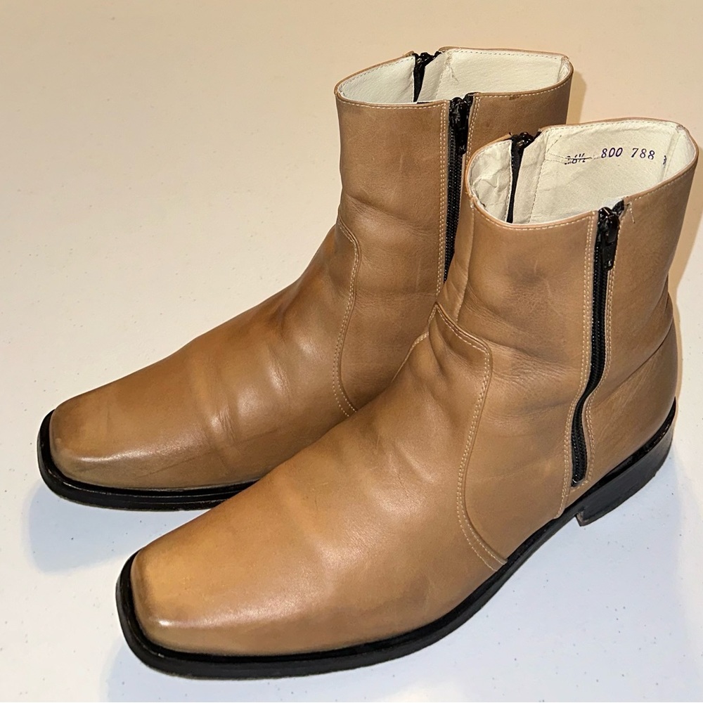 Men's Dress Boots Besserro, Double Zipper All Leather, Sz. 26 1/2 U.S. Sz. 7.5